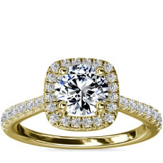 14k 金垫形钻石桥光环钻石订婚戒指（1/3 克拉总重量）